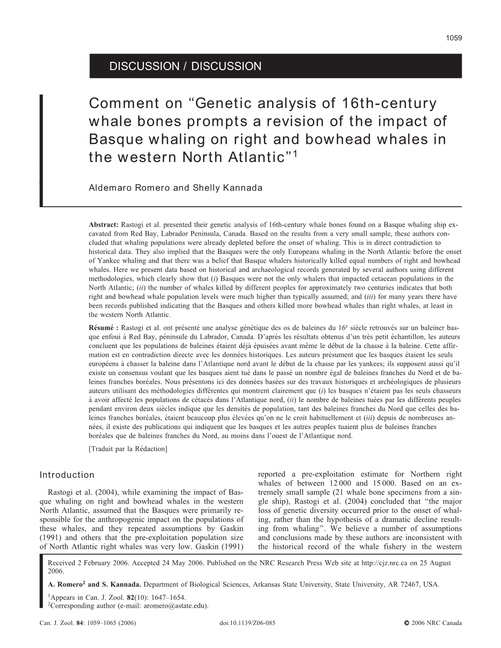 Genetic Analysis of 16Th-Century Whale Bones Prompts a Revision of the Impact of Basque Whaling on Right and Bowhead Whales in the Western North Atlantic’’1