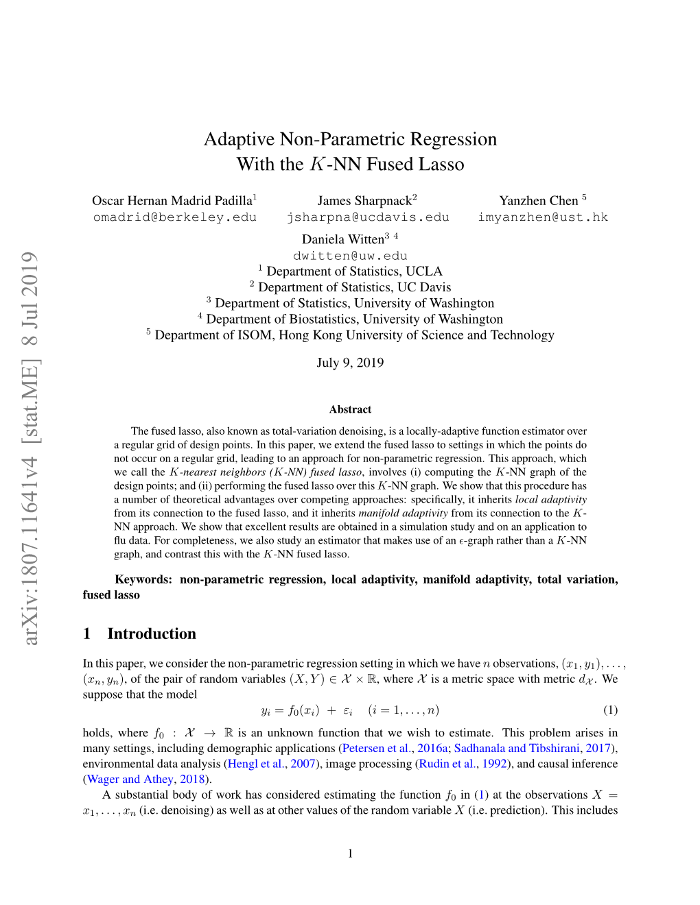 Adaptive Non-Parametric Regression with the $ K $-NN Fused Lasso