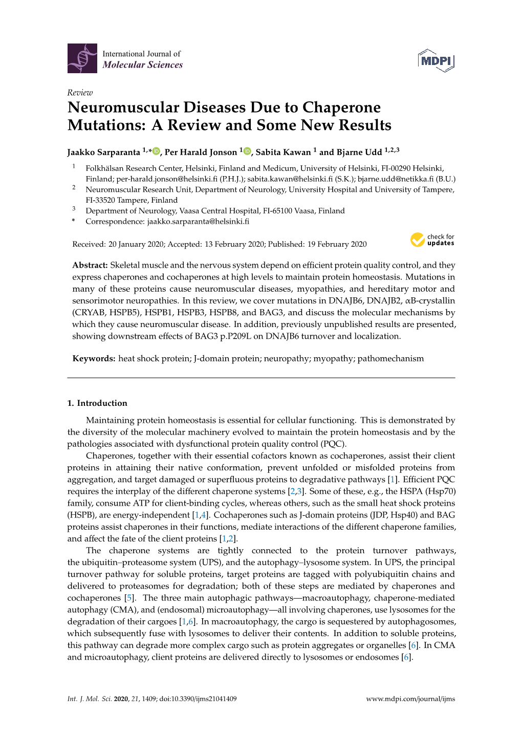 Neuromuscular Diseases Due to Chaperone Mutations: a Review and Some New Results