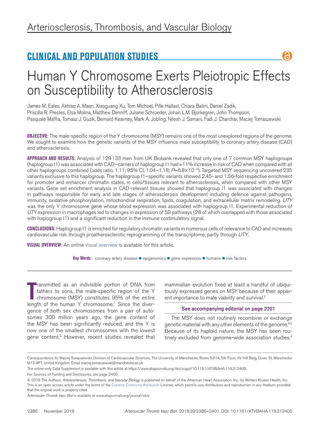 Human Y Chromosome Exerts Pleiotropic Effects on Susceptibility to Atherosclerosis James M