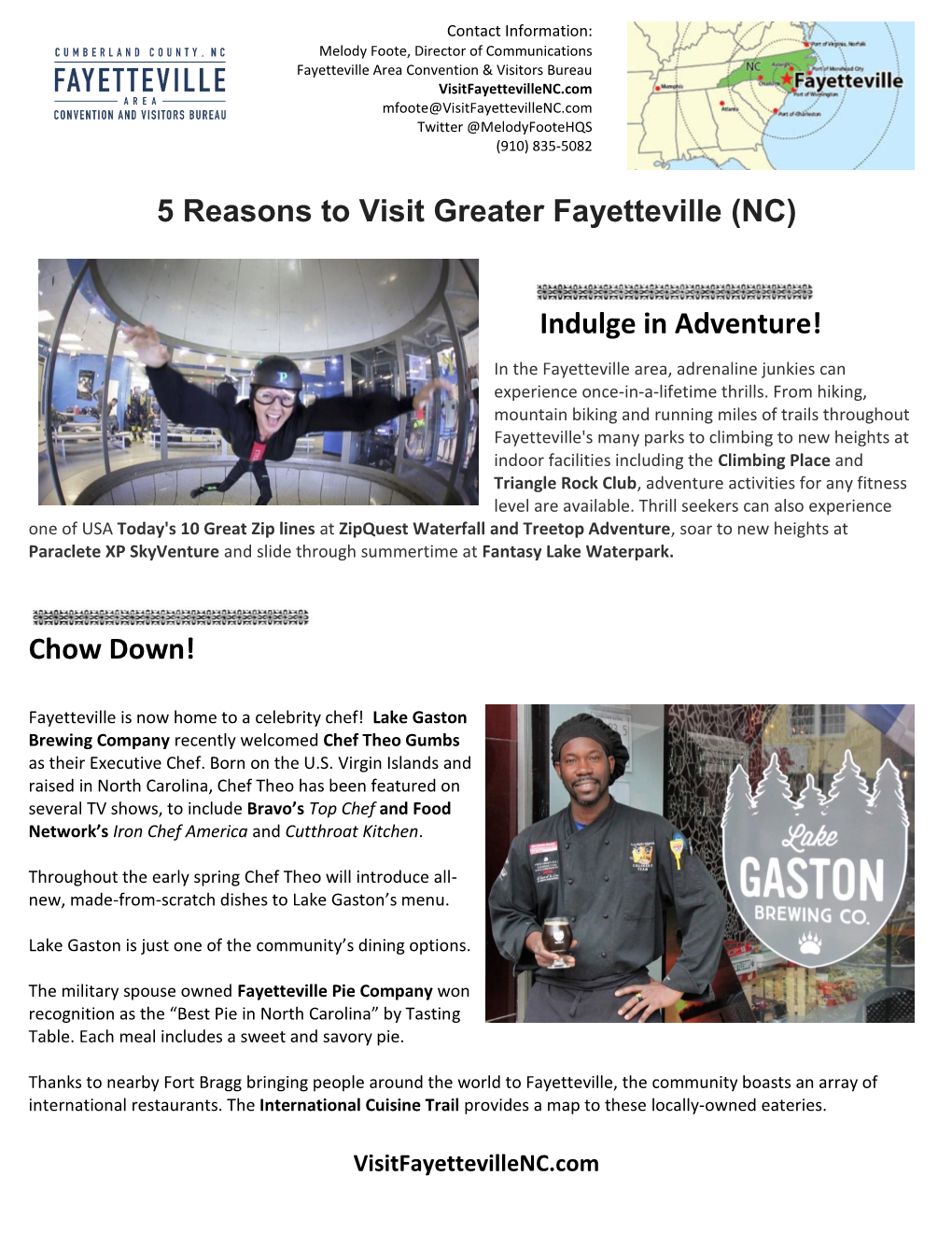 5 Reasons to Visit Greater Fayetteville (NC) Indulge in Adventure! Chow