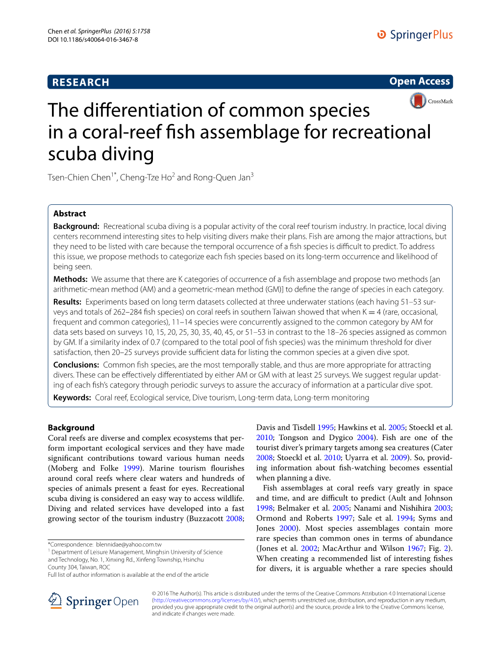 The Differentiation of Common Species in a Coral-Reef Fish Assemblage for Recreational Scuba Diving