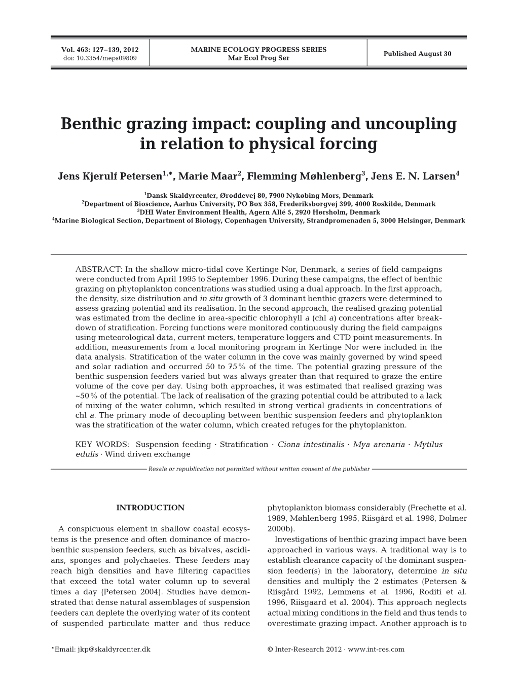 Benthic Grazing Impact: Coupling and Uncoupling in Relation to Physical Forcing