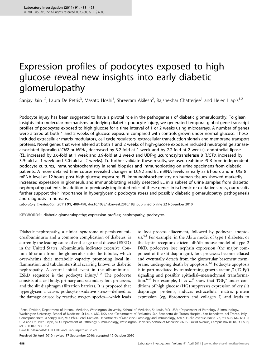 Expression Profiles of Podocytes Exposed to High Glucose Reveal