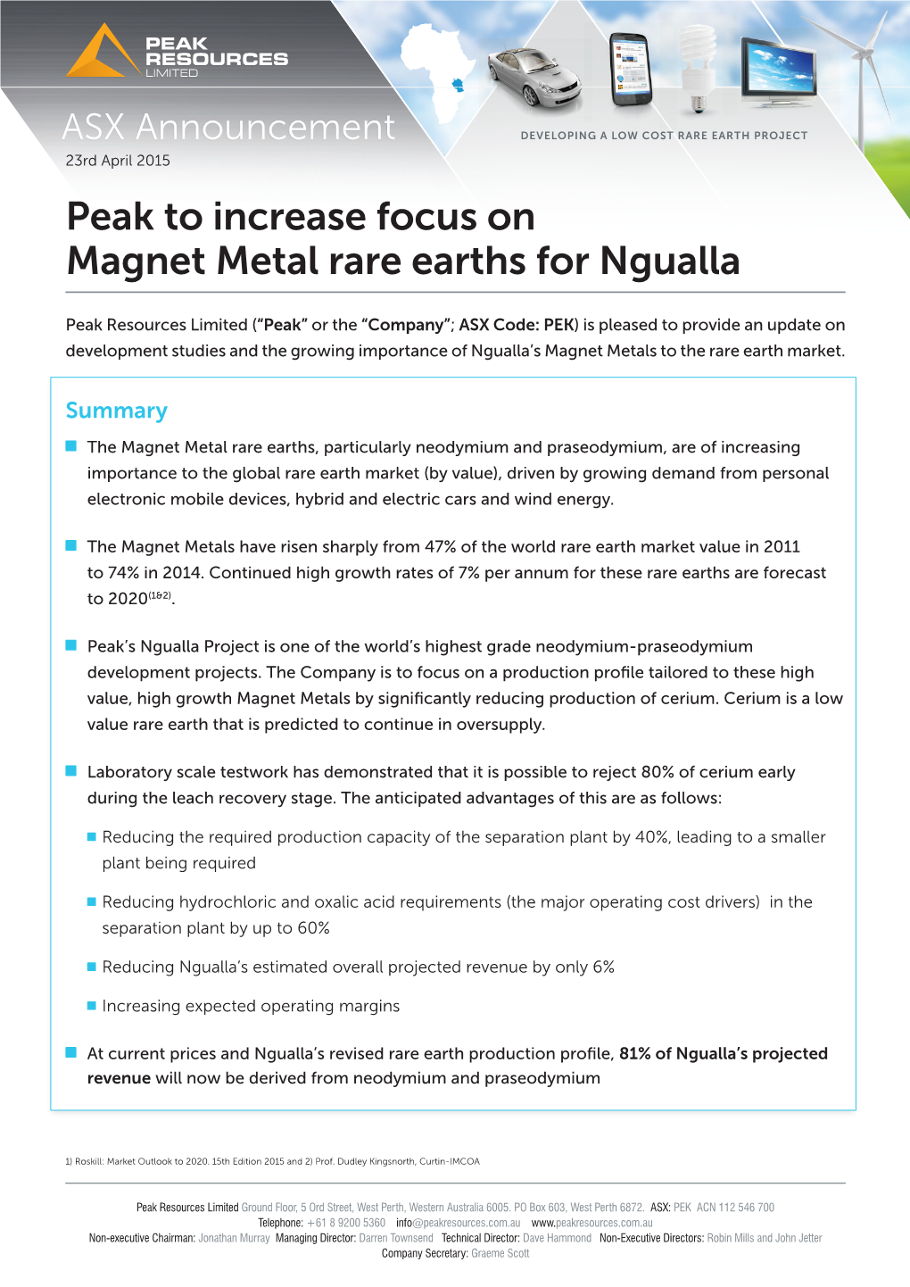 Peak to Increase Focus on Magnet Metal Rare Earths for Ngualla