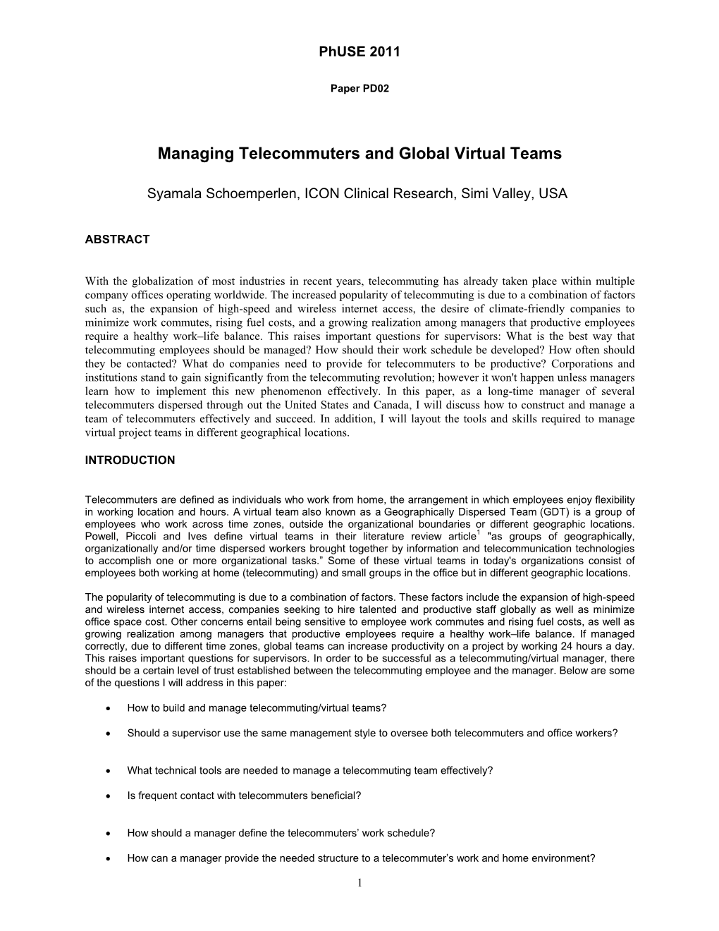 Managing Telecommuters and Global Virtual Teams