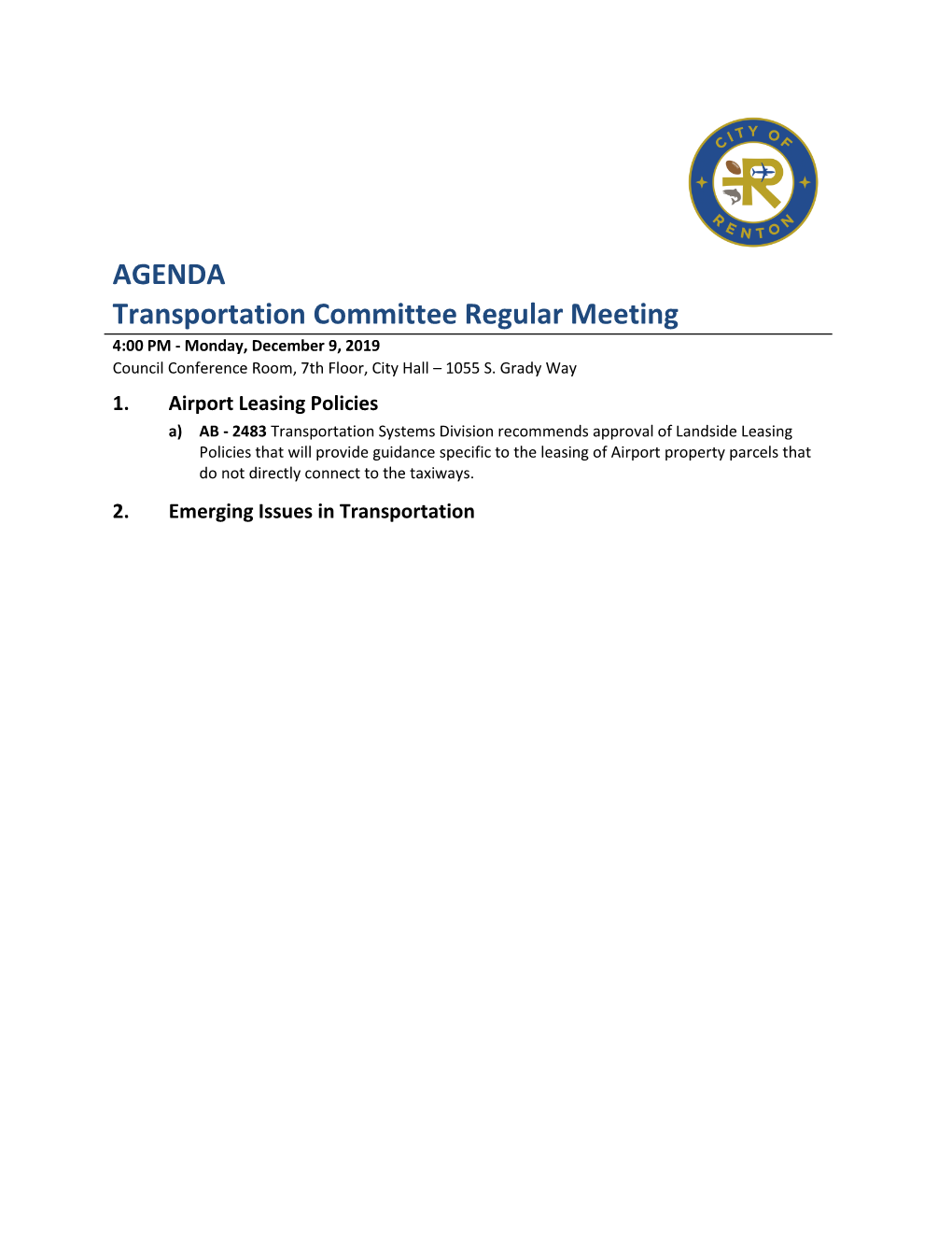 AGENDA Transportation Committee Regular Meeting