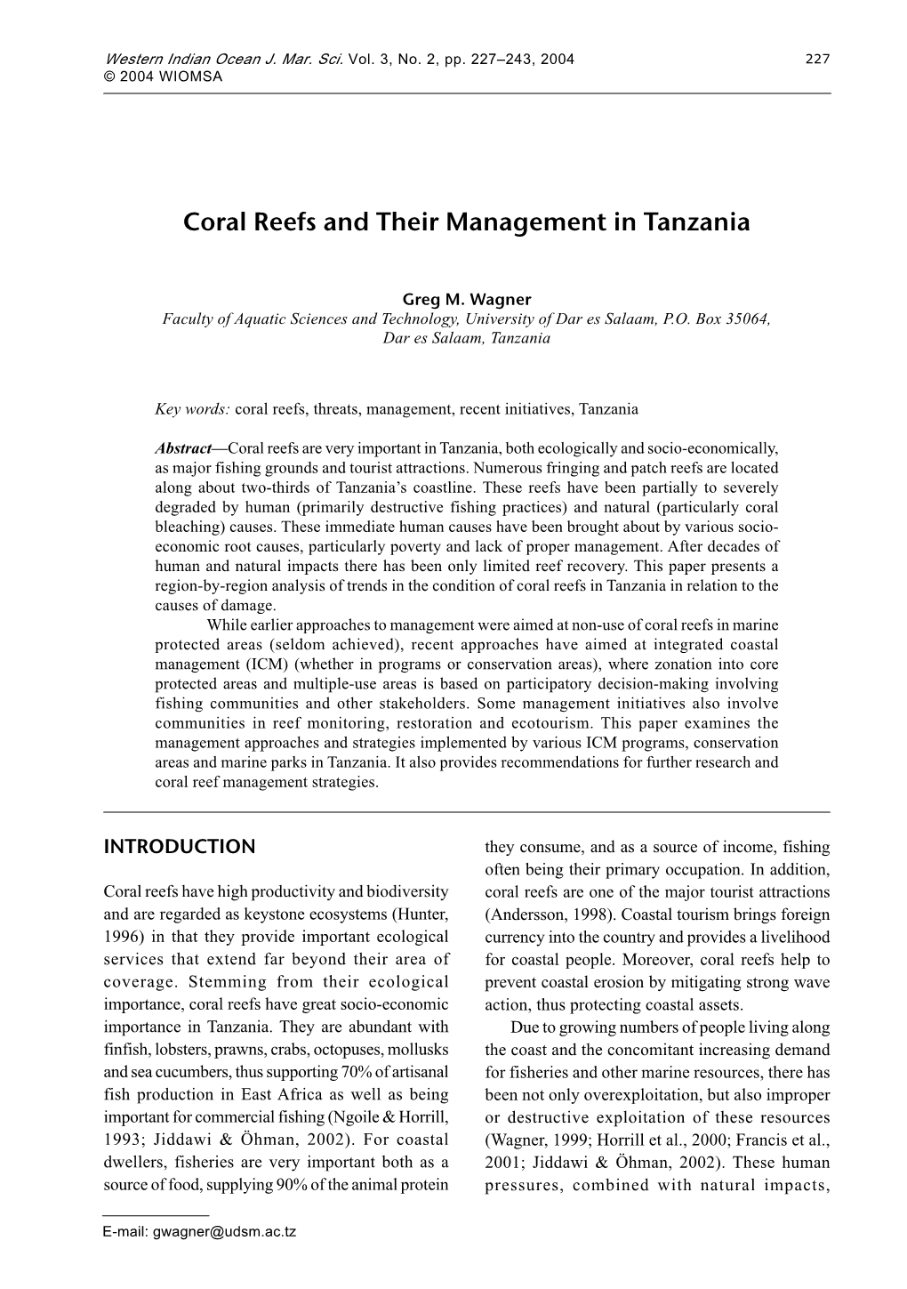 Coral Reefs and Their Management in Tanzania