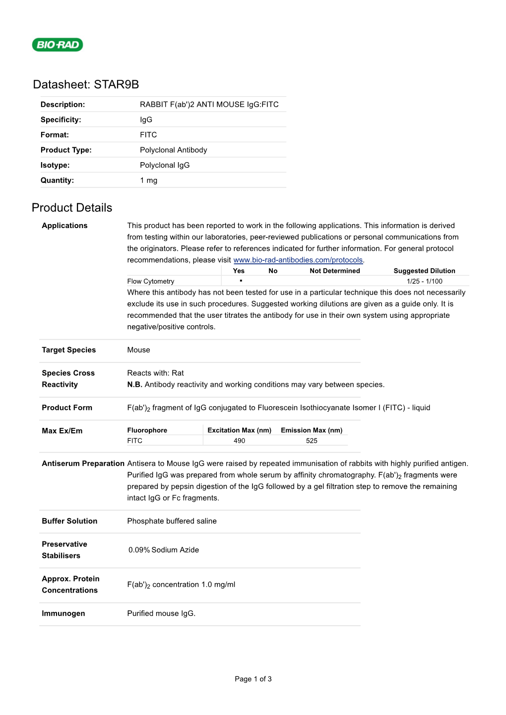 Datasheet: STAR9B Product Details