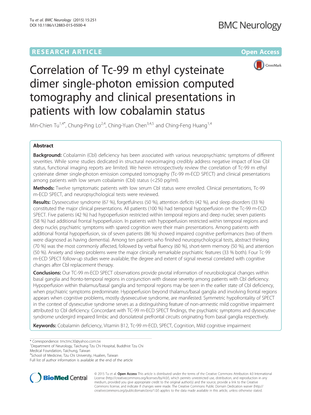 Correlation of Tc-99 M Ethyl Cysteinate Dimer Single-Photon Emission