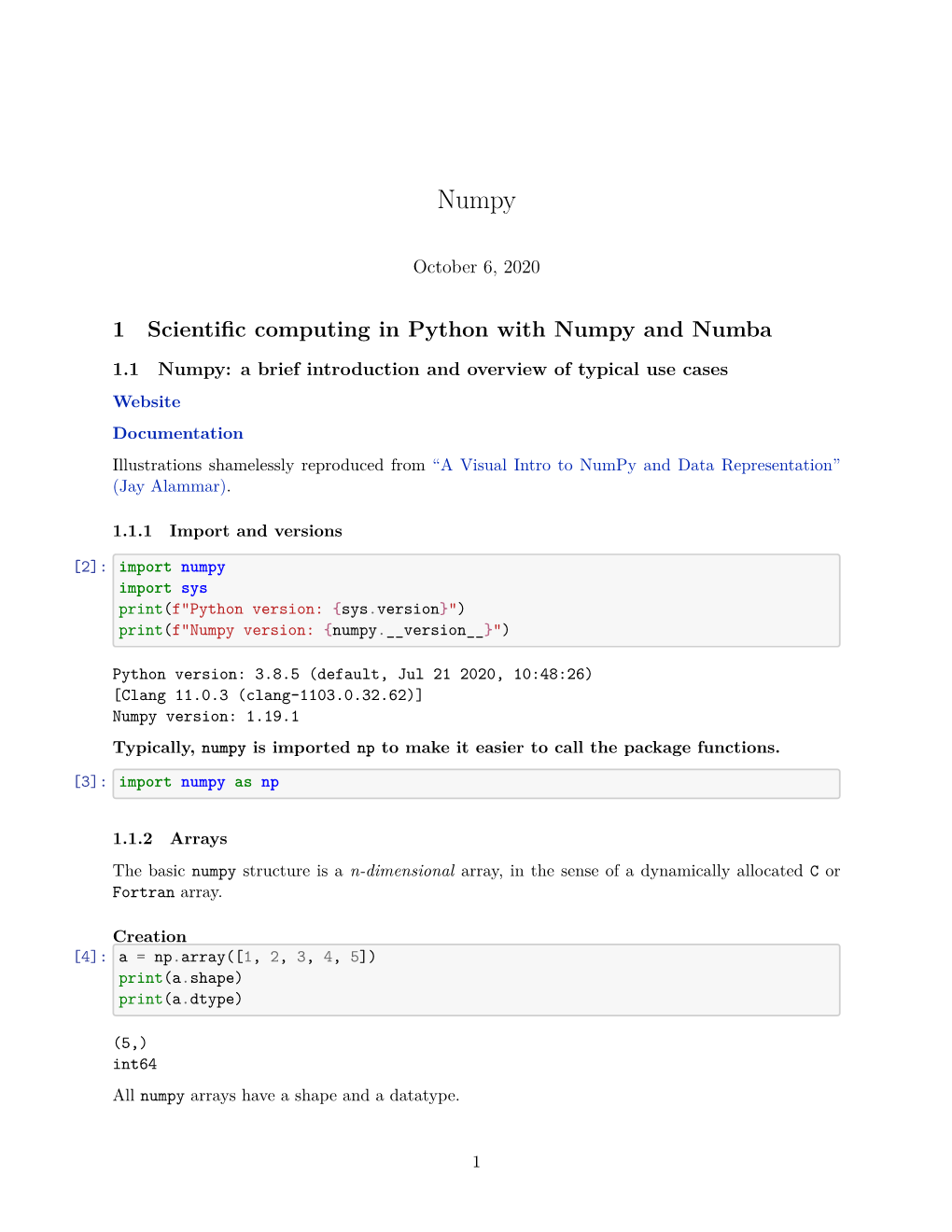 1 Scientific Computing in Python with Numpy and Numba