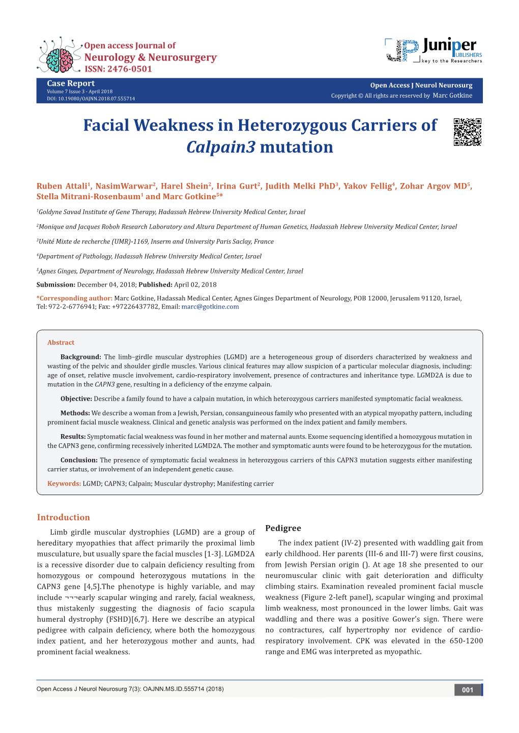 Facial Weakness in Heterozygous Carriers of Calpain3 Mutation