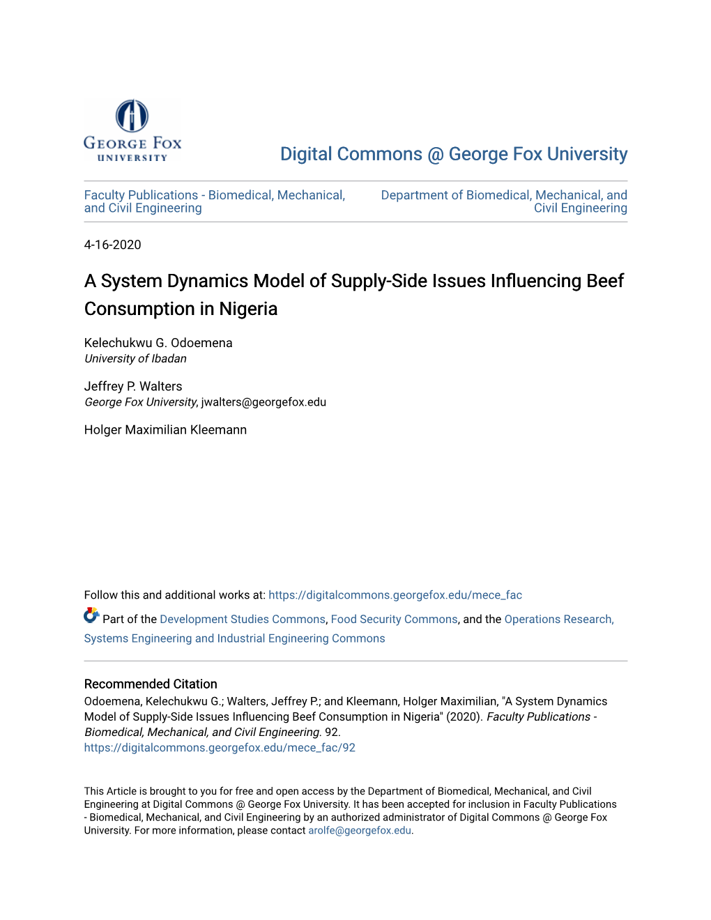 A System Dynamics Model of Supply-Side Issues Influencing Beef Consumption in Nigeria