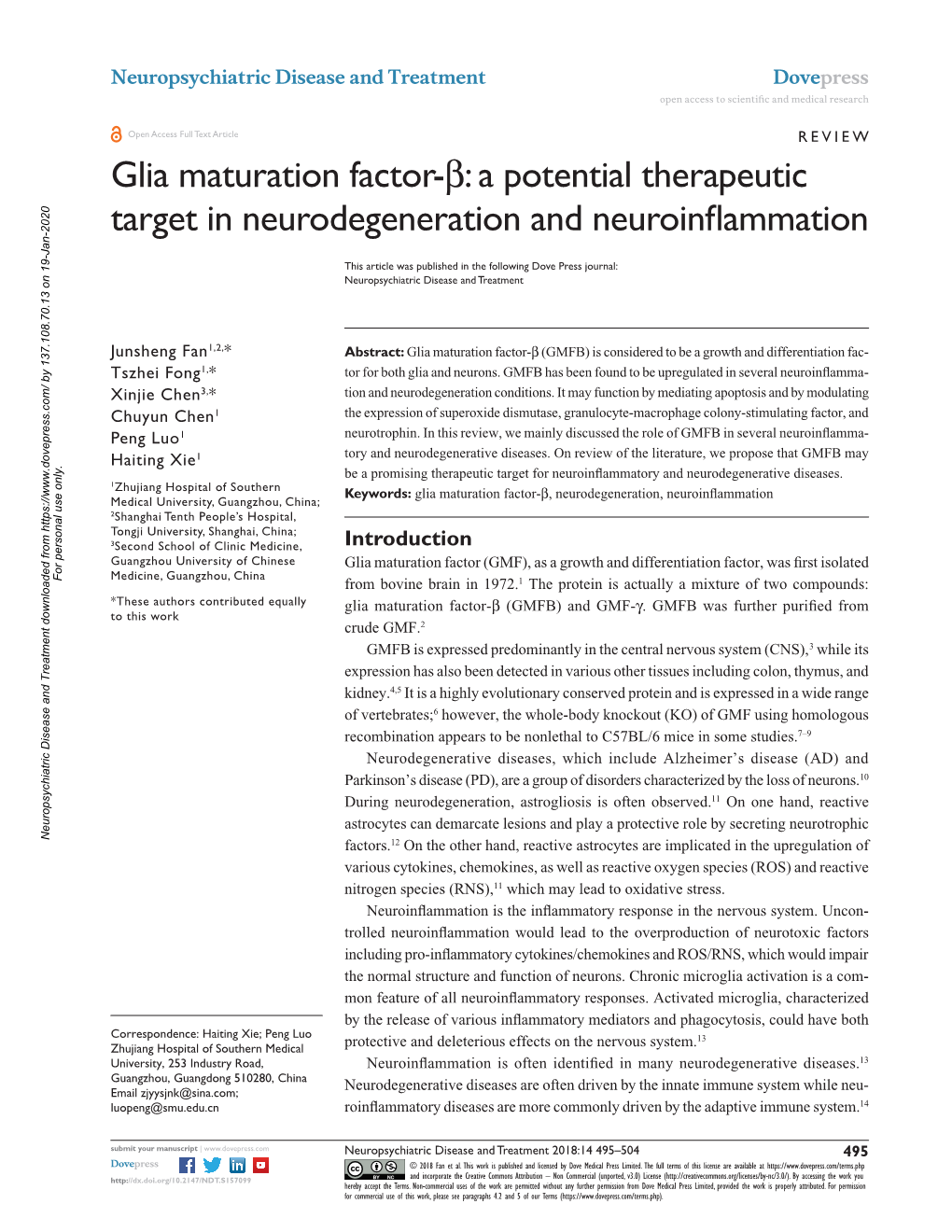 Glia Maturation Factor-Β in Neurodegeneration and Neuroinflammation Open Access to Scientific and Medical Research DOI