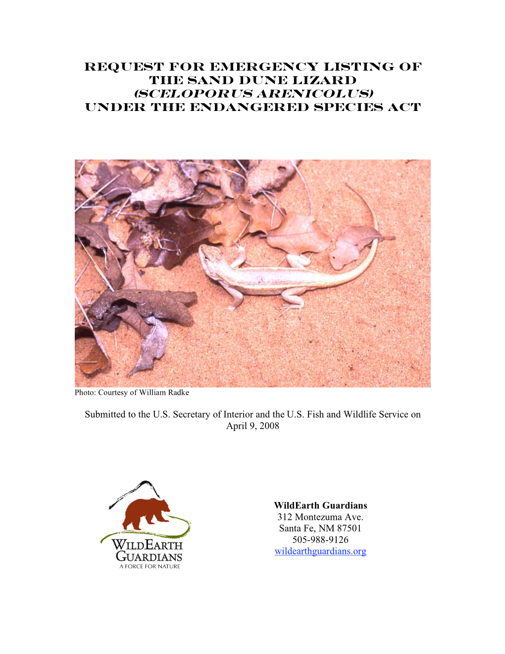 (Sceloporus Arenicolus) Under the Endangered Species Act