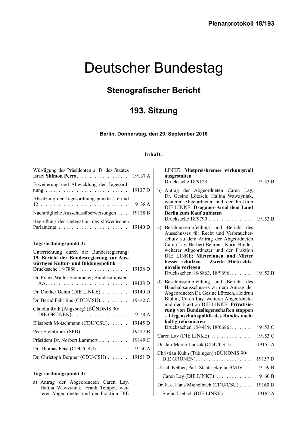 Stenografischer Bericht 193. Sitzung