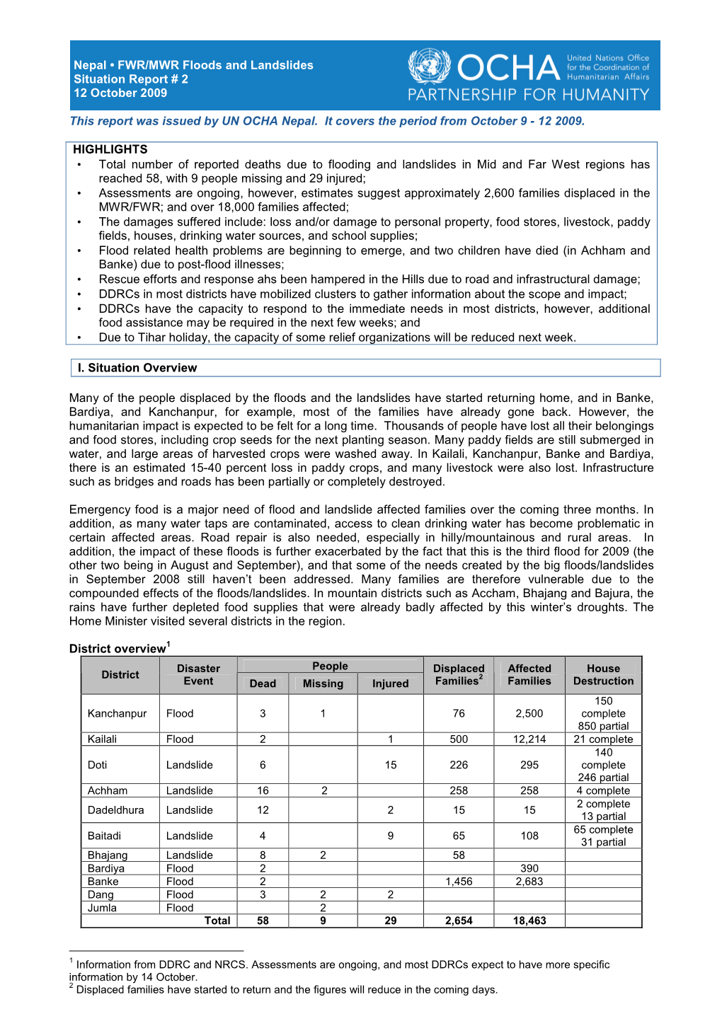 Nepal • FWR/MWR Floods and Landslides Situation Report # 2 8 12 October 2009