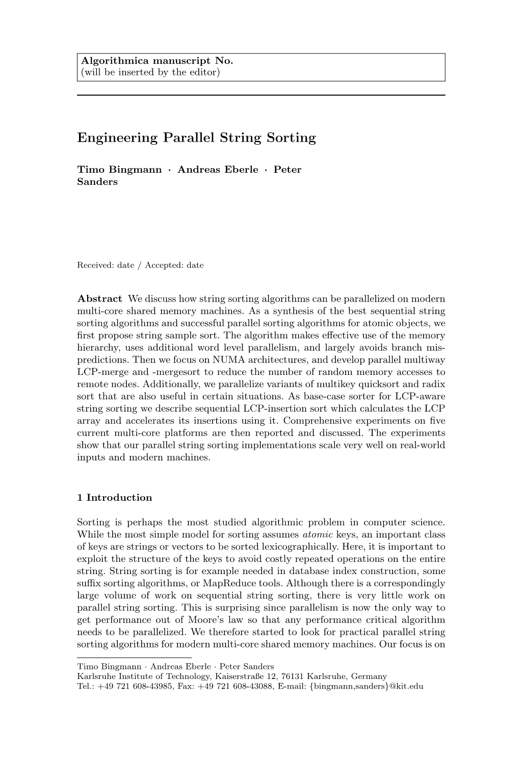 Engineering Parallel String Sorting