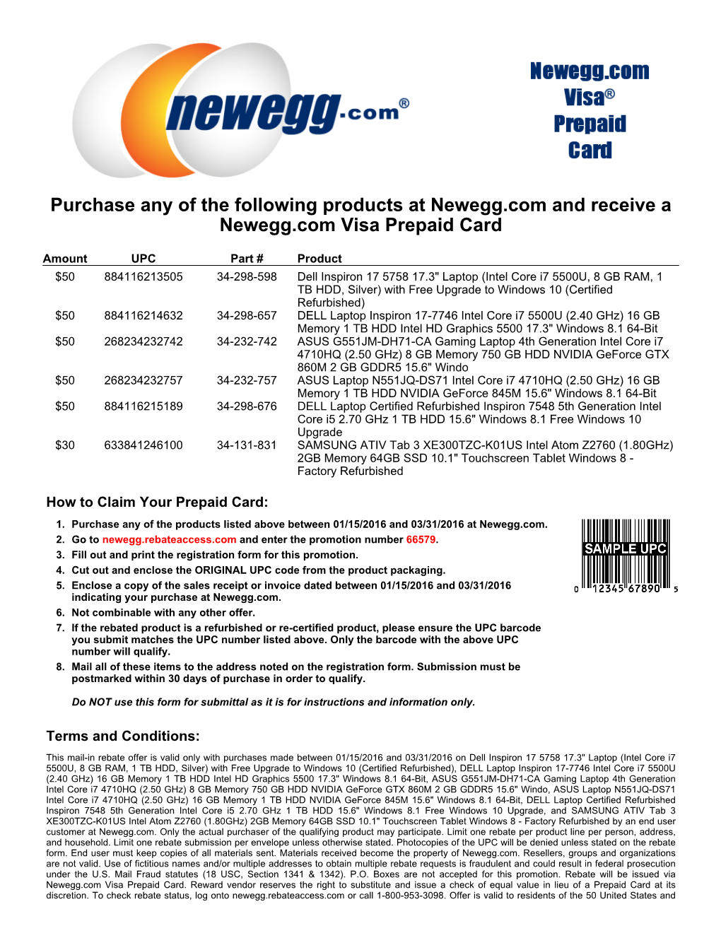 Purchase Any of the Following Products at Newegg.Com and Receive a Newegg.Com Visa Prepaid Card