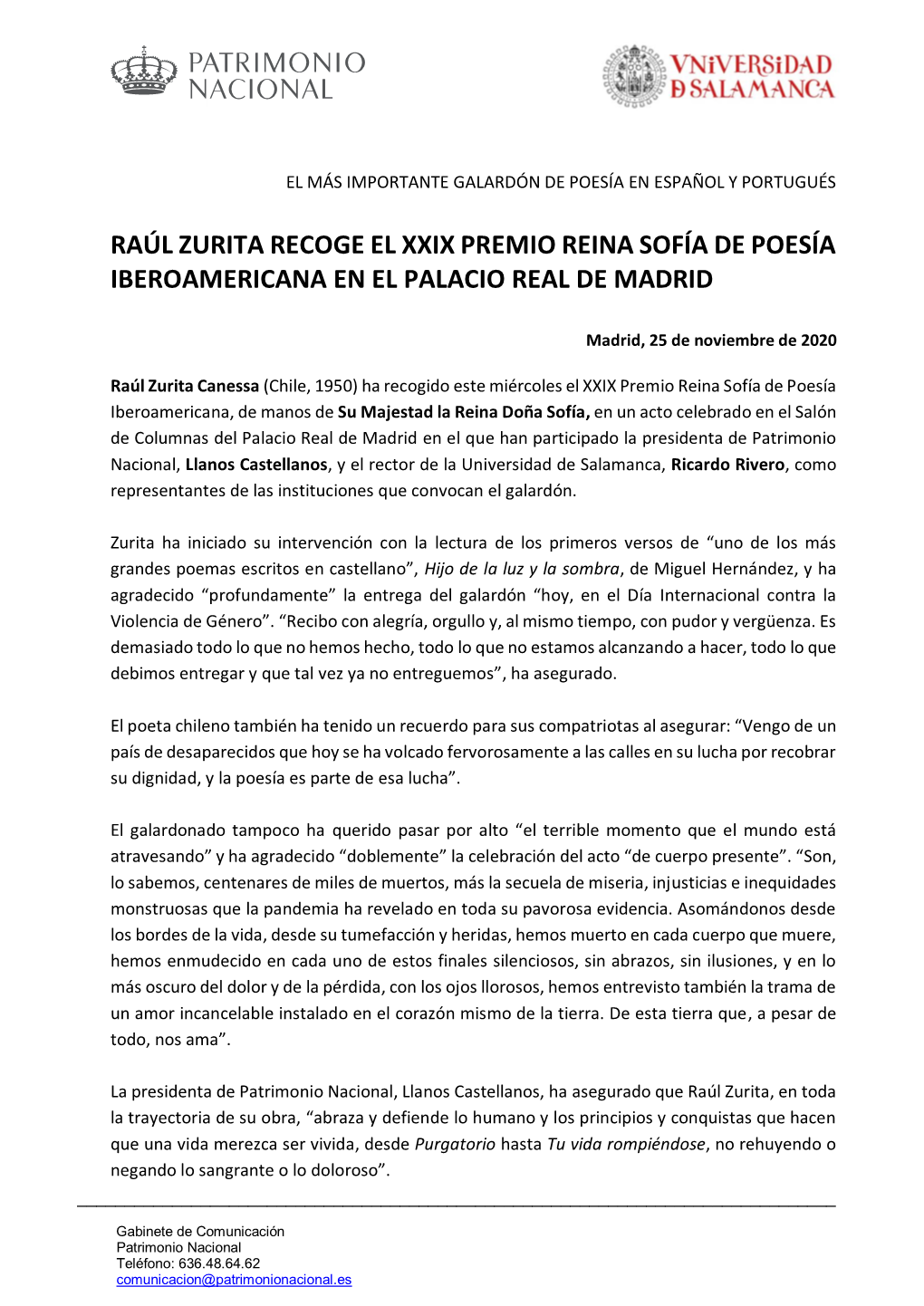 Raúl Zurita Recibe El Xxix Premio Reina Sofía De Poesía Iberoamericana En