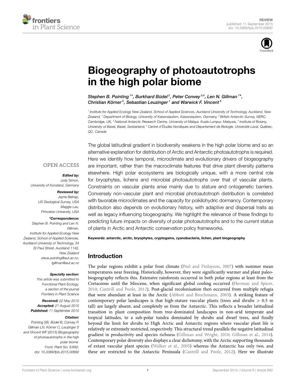 Biogeography of Photoautotrophs in the High Polar Biome