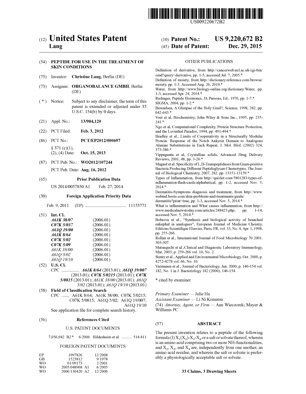 (12) United States Patent (10) Patent No.: US 9.220,672 B2 Lang (45) Date of Patent: Dec