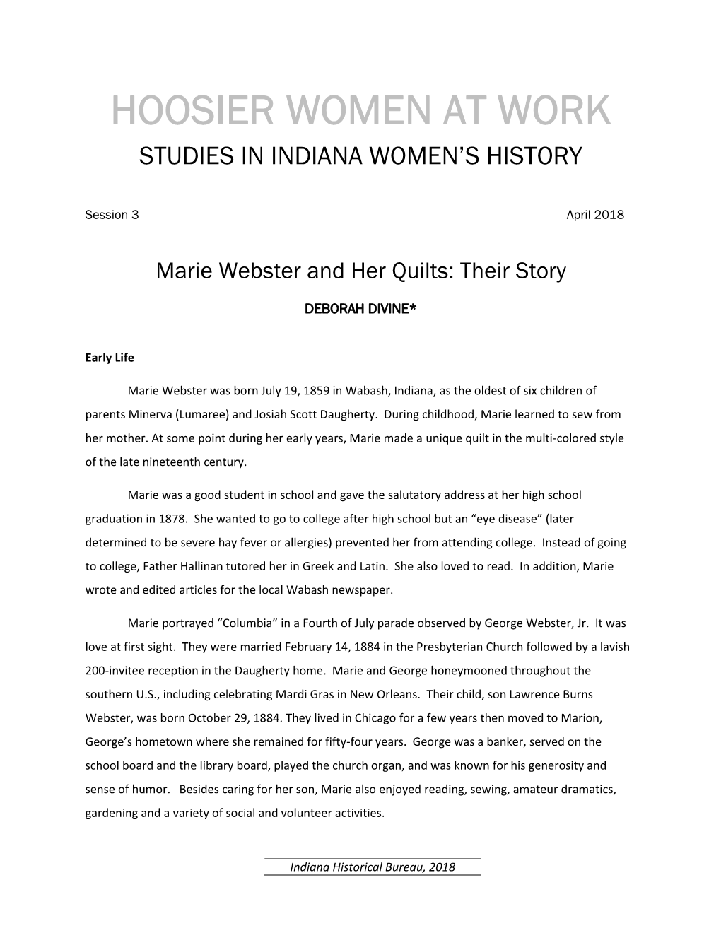 Hoosier Women at Work Studies in Indiana Women’S History