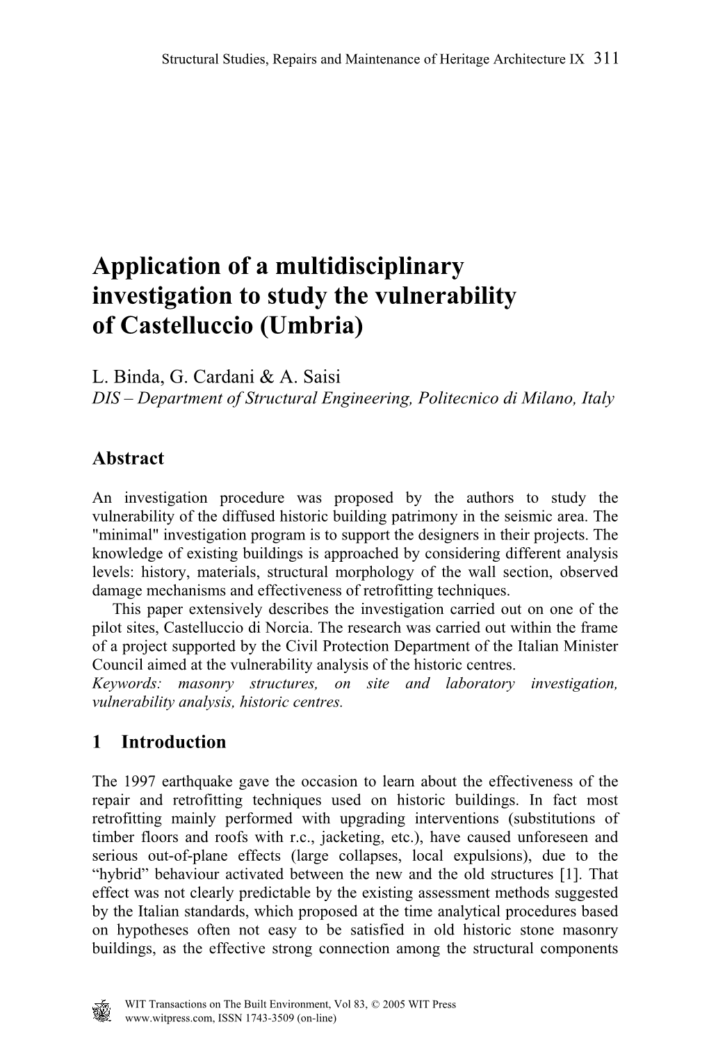 Application of a Multidisciplinary Investigation to Study the Vulnerability of Castelluccio (Umbria)