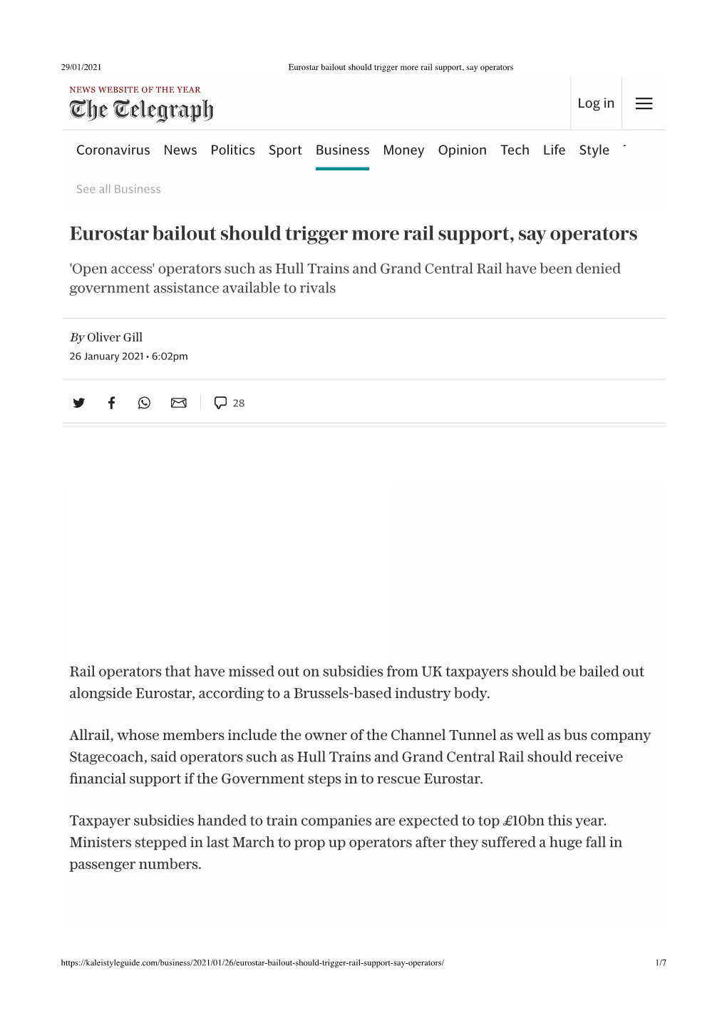 Eurostar Bailout Should Trigger More Rail Support, Say Operators Copy