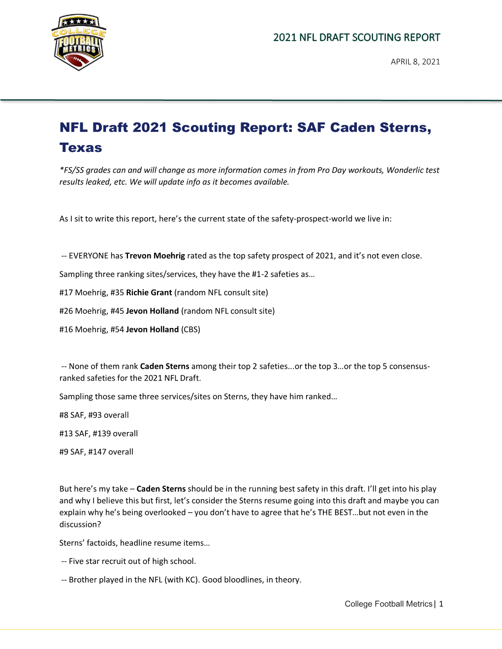 NFL Draft 2021 Scouting Report: SAF Caden Sterns, Texas