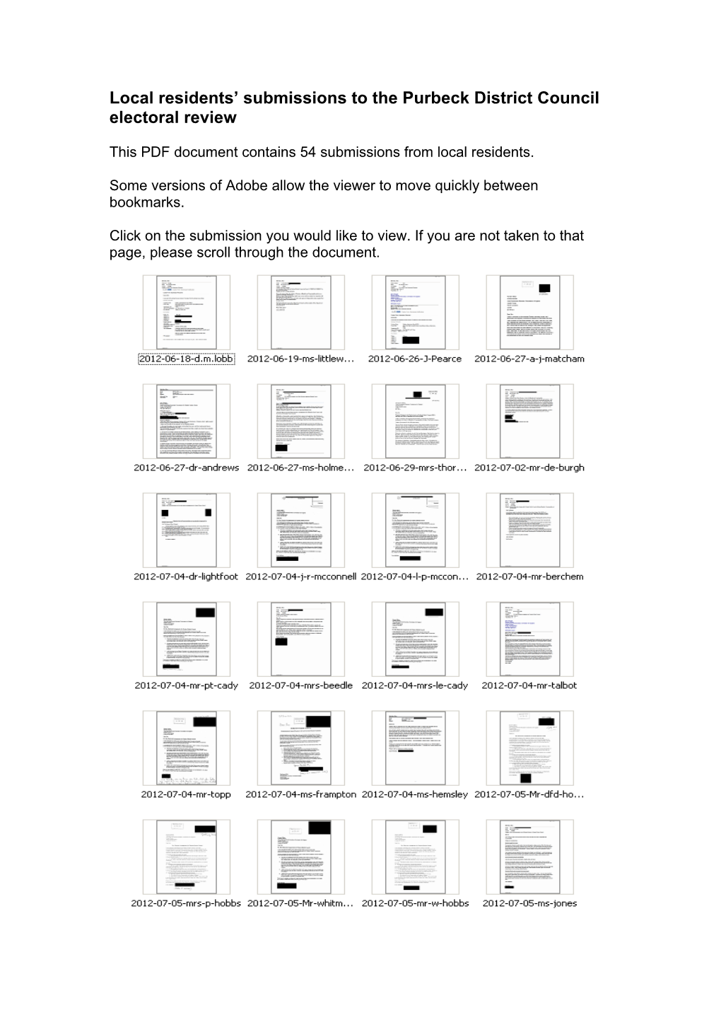 Local Residents' Submissions to the Purbeck District Council Electoral