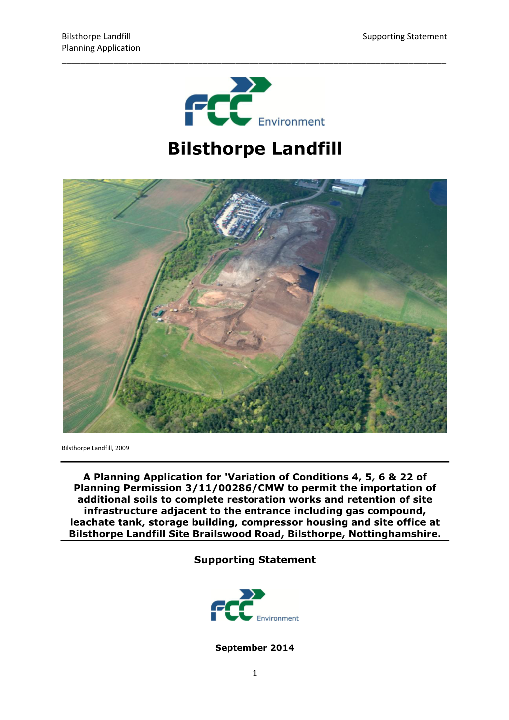 Bilsthorpe Landfill Supporting Statement Planning Application ______