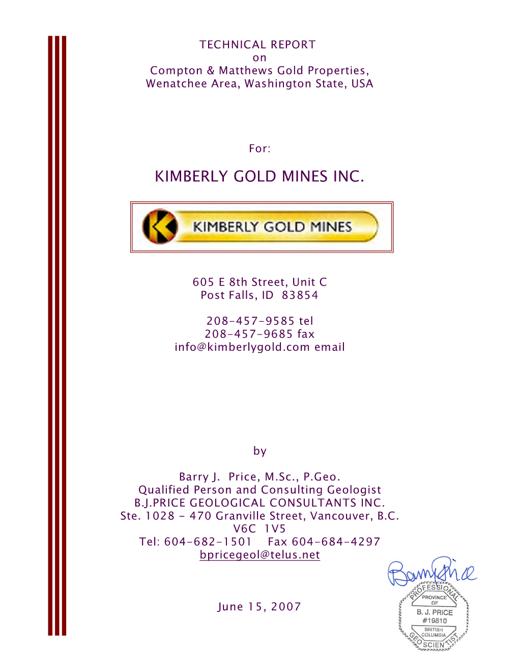 Kimberly Gold Mines Inc