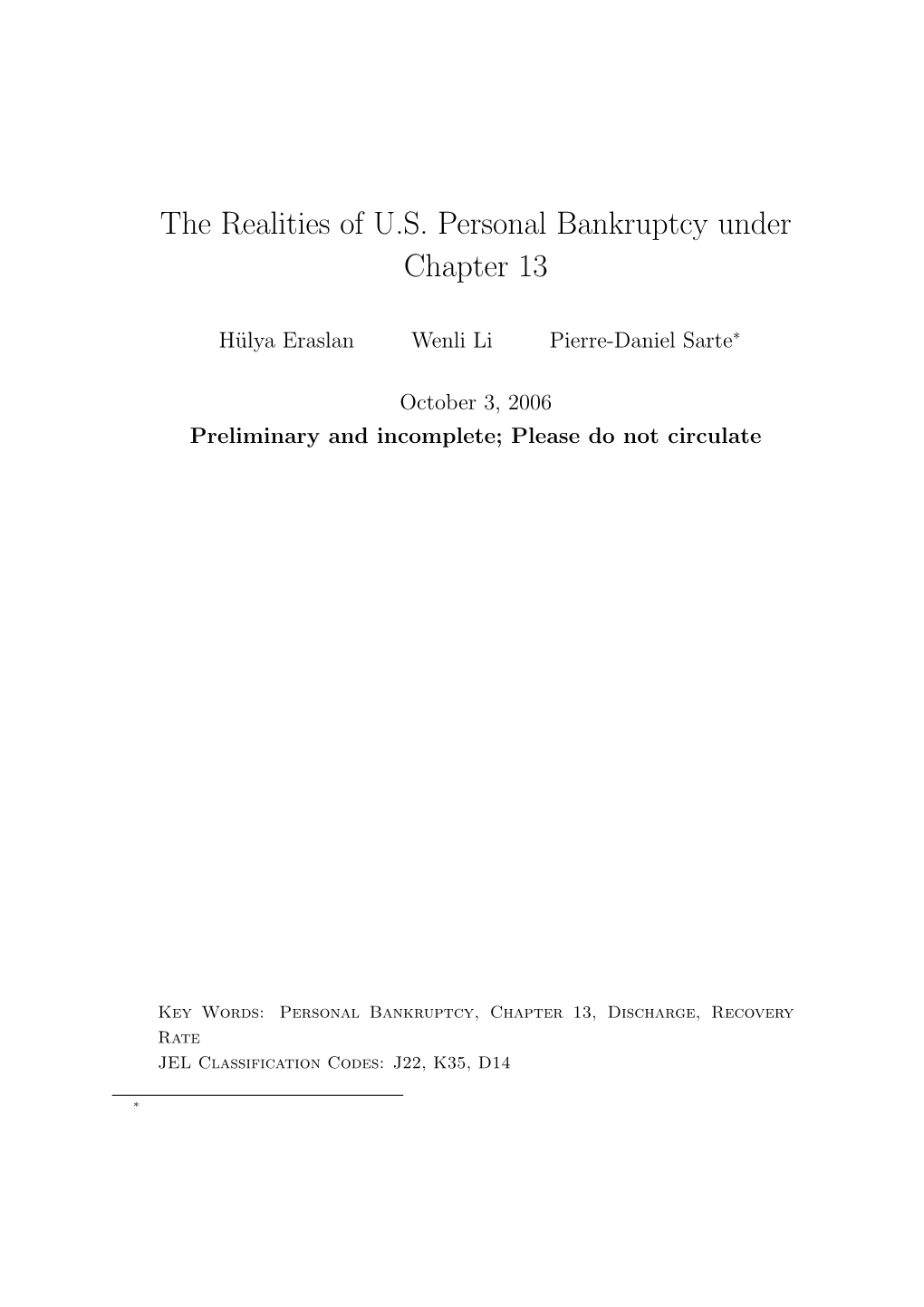 The Realities of U.S. Personal Bankruptcy Under Chapter 13