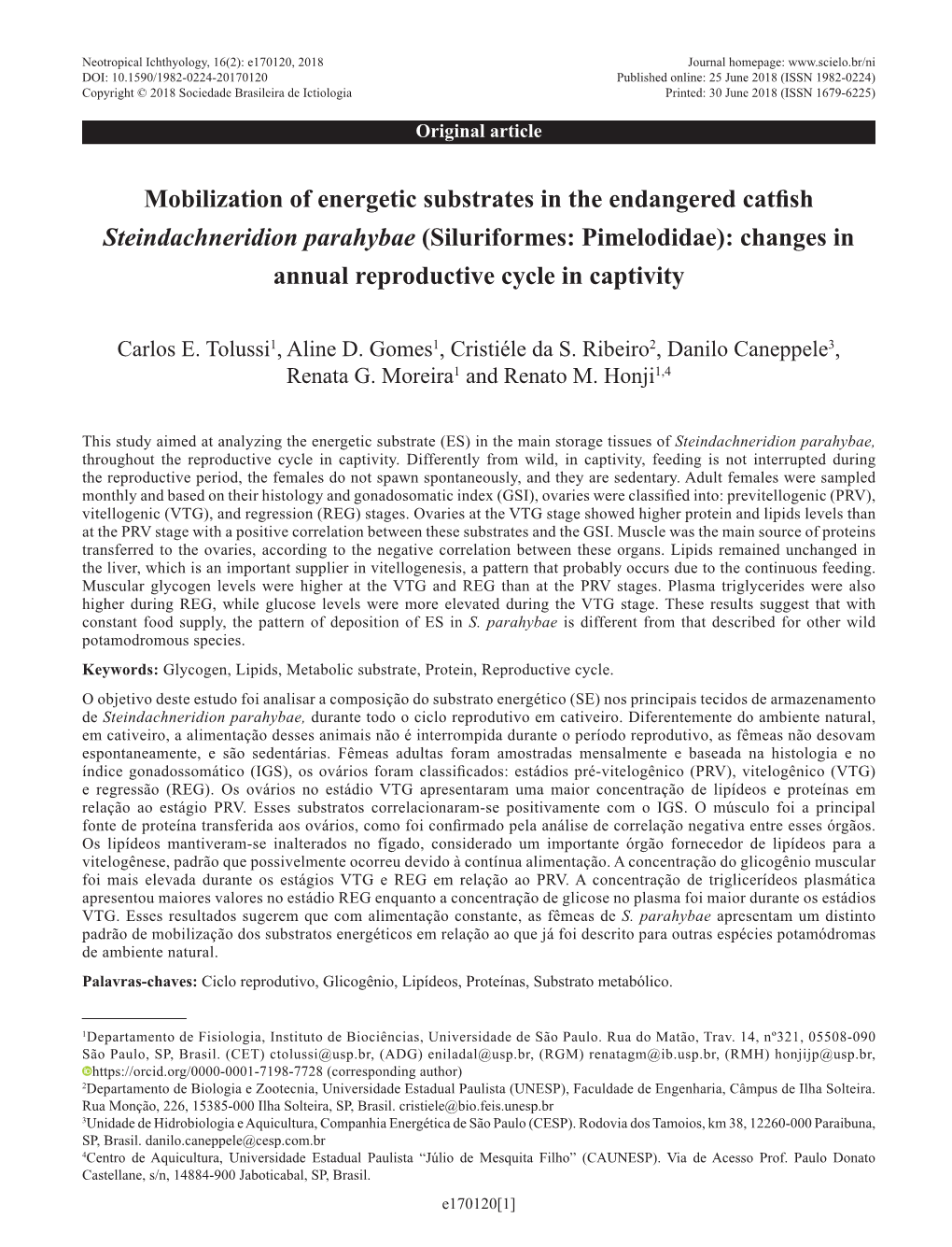 (Siluriformes: Pimelodidae): Changes in Annual Reproductive Cycle in Captivity