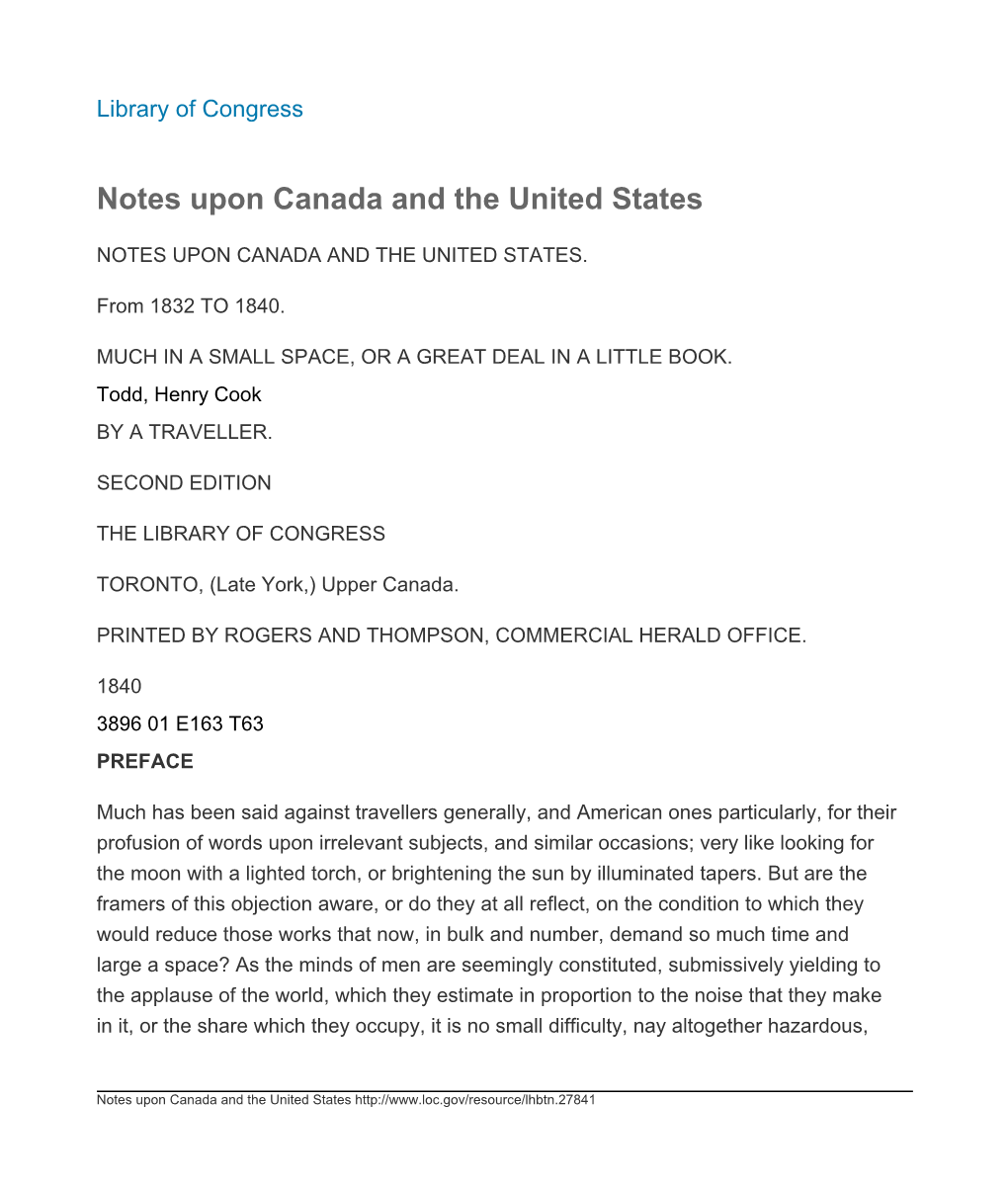 Notes Upon Canada and the United States