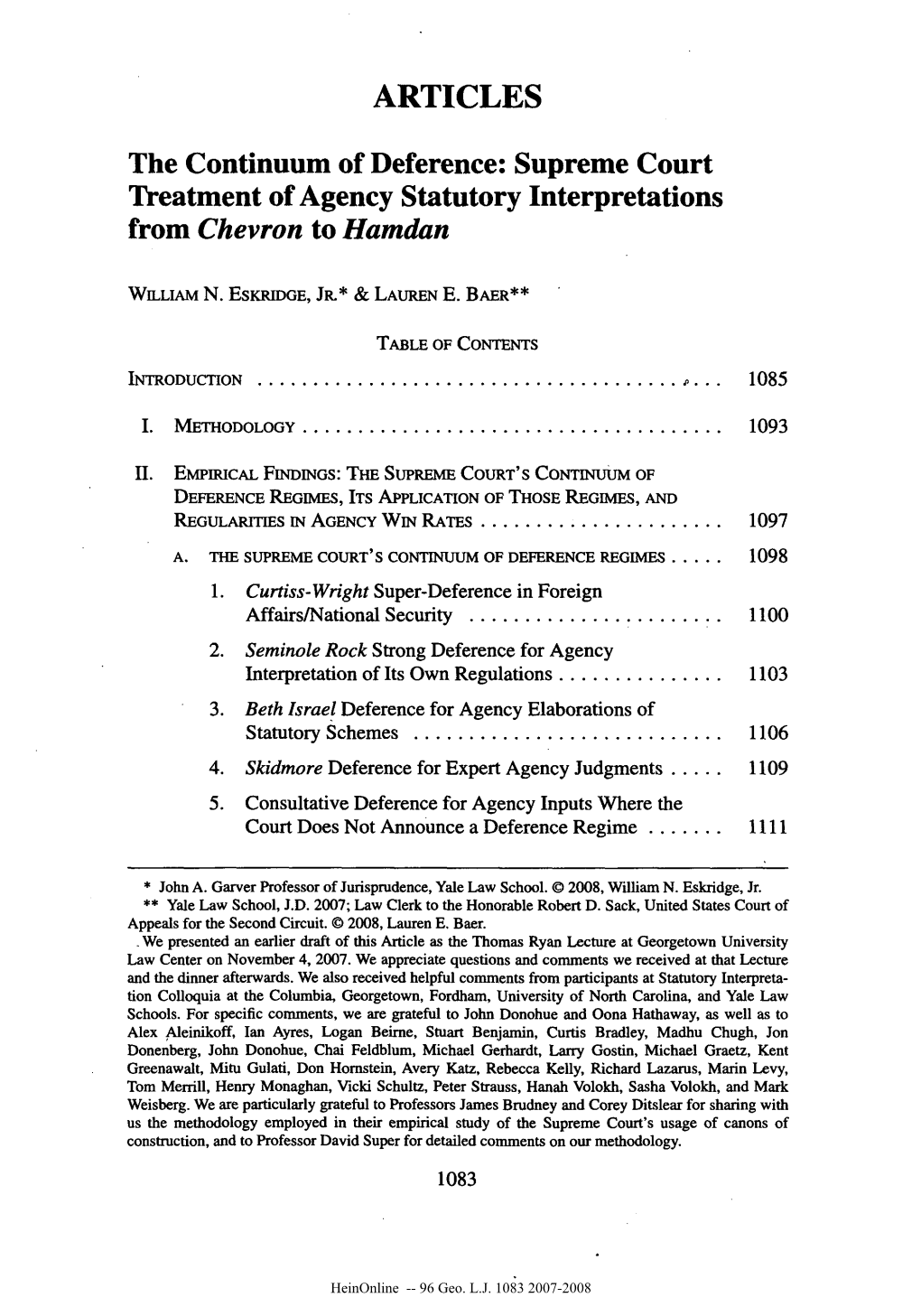 Supreme Court Treatment of Agency Statutory Interpretations from Chevron to Hamdan