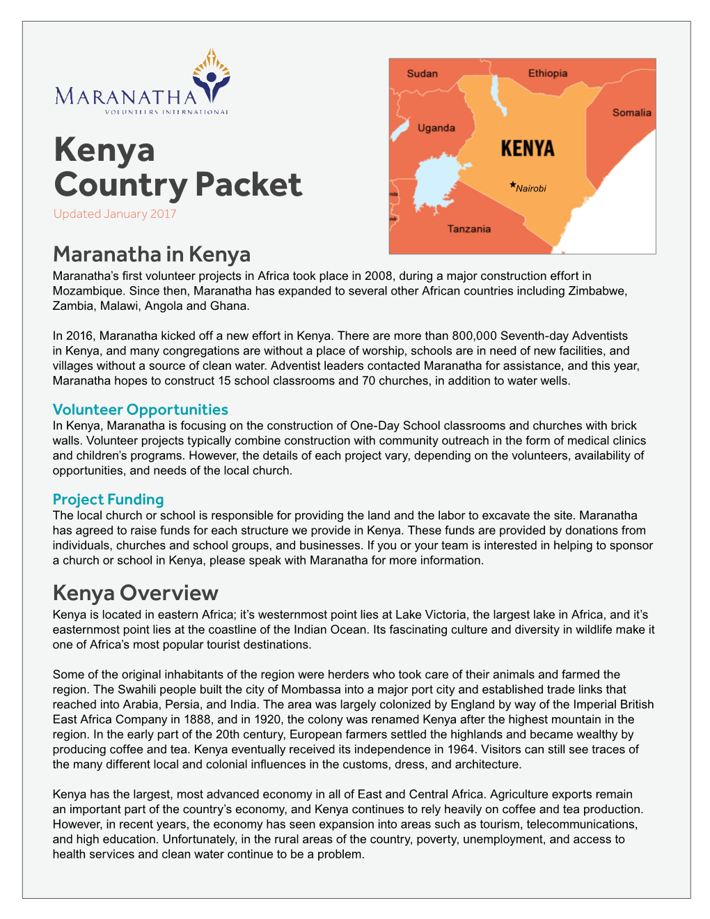 Kenya Country Packet Nairobi Updated January 2017