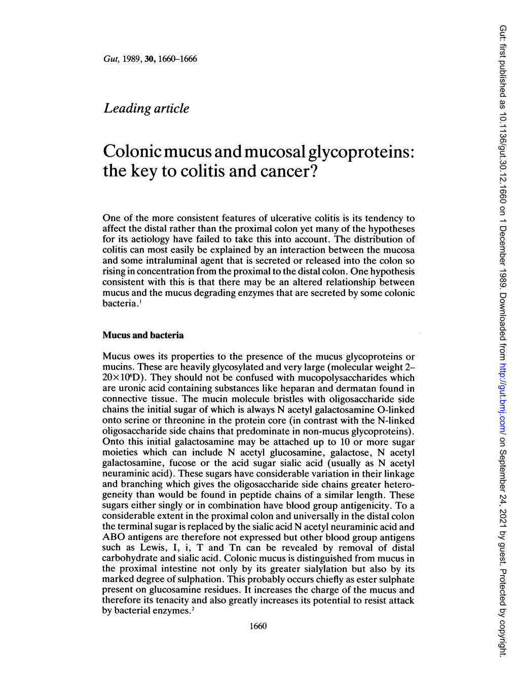 Colonic Mucus and Mucosal Glycoproteins: the Key to Colitis and Cancer?