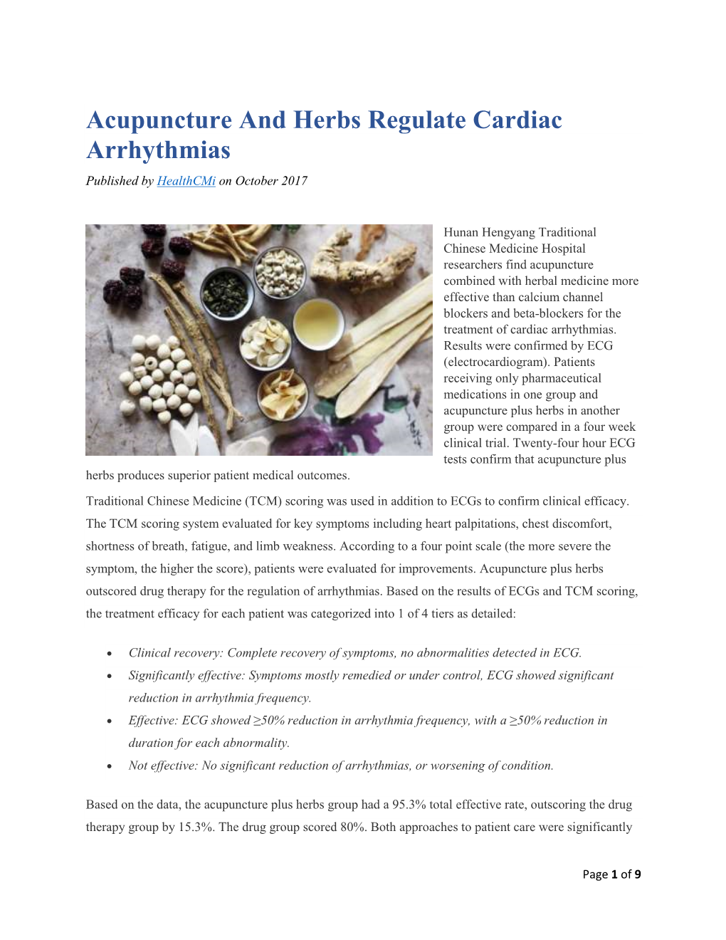 Acupuncture and Herbs Regulate Cardiac Arrhythmias Published by Healthcmi on October 2017