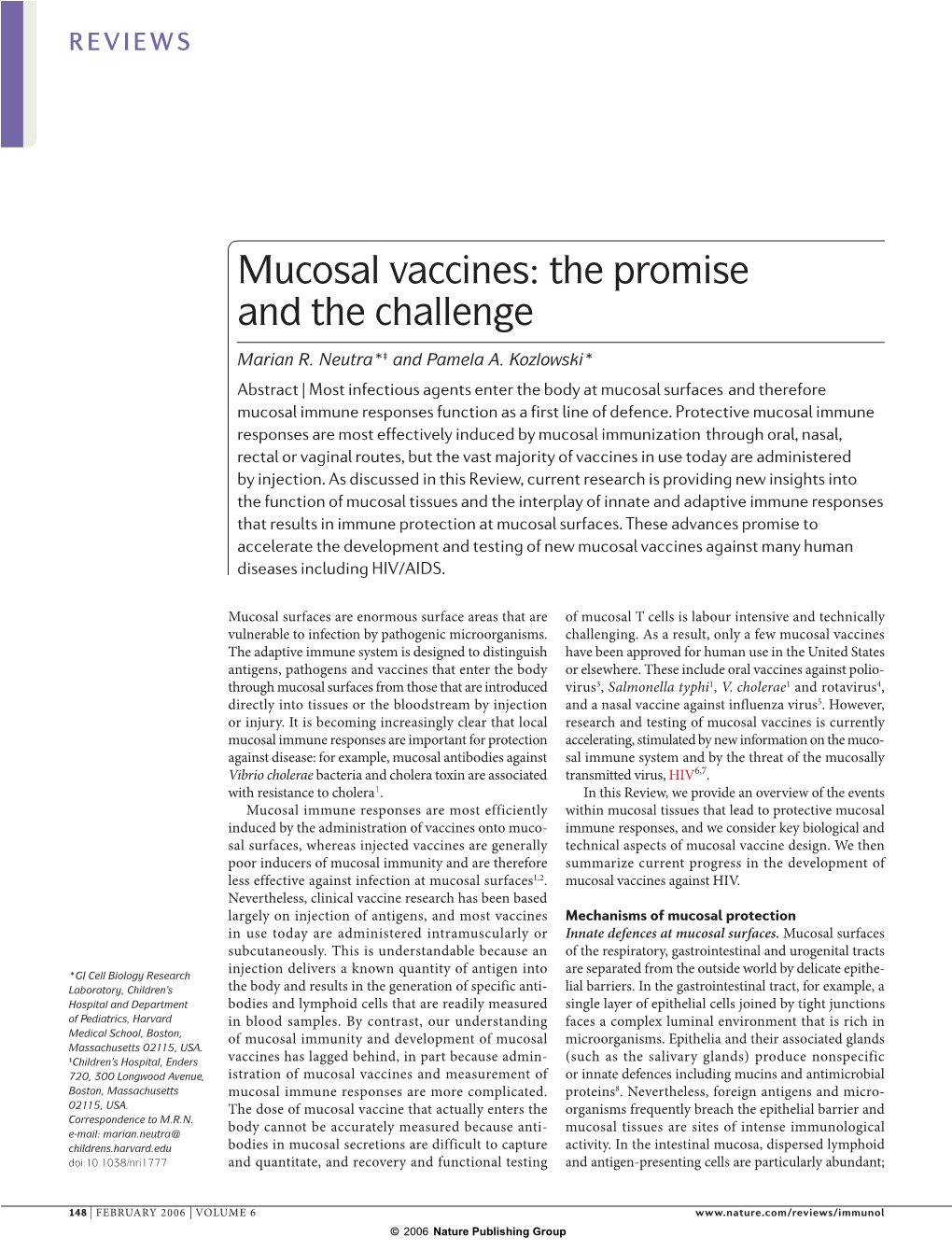 Mucosal Vaccines: the Promise and the Challenge