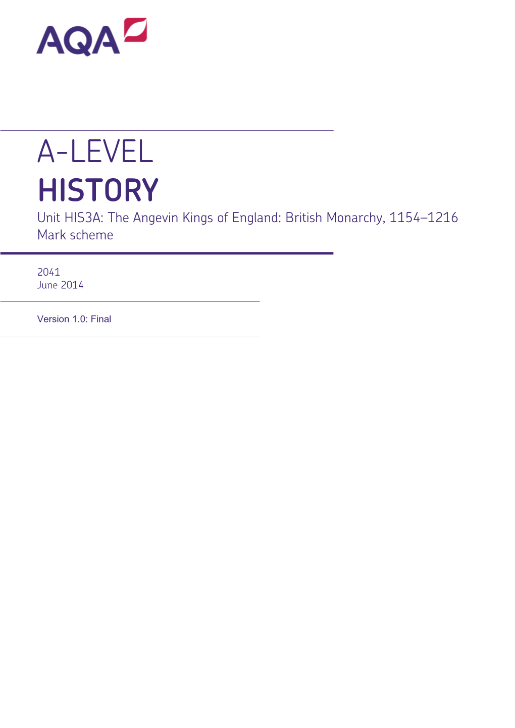 A-Level History Mark Scheme HIS3A