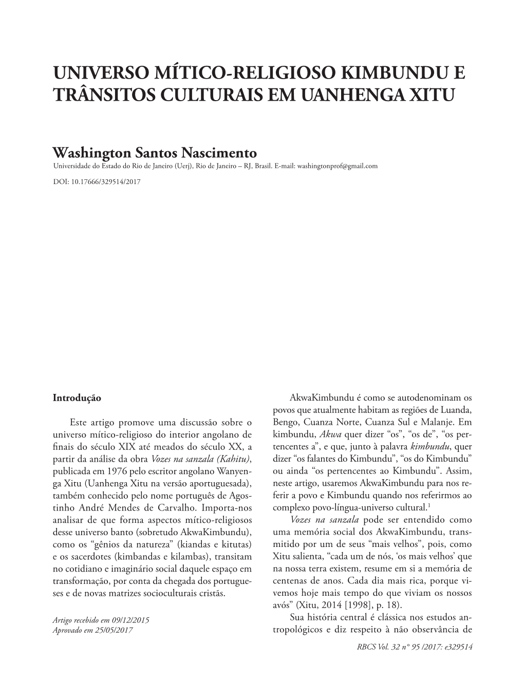 Universo Mítico-Religioso Kimbundu E Trânsitos Culturais Em Uanhenga Xitu