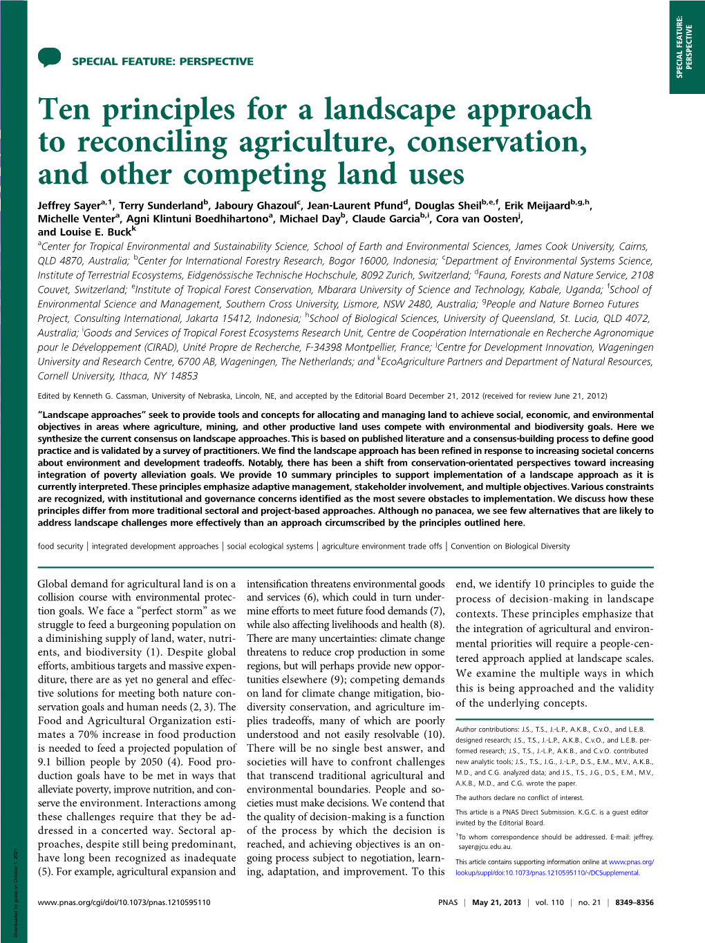 Ten Principles for a Landscape Approach to Reconciling Agriculture