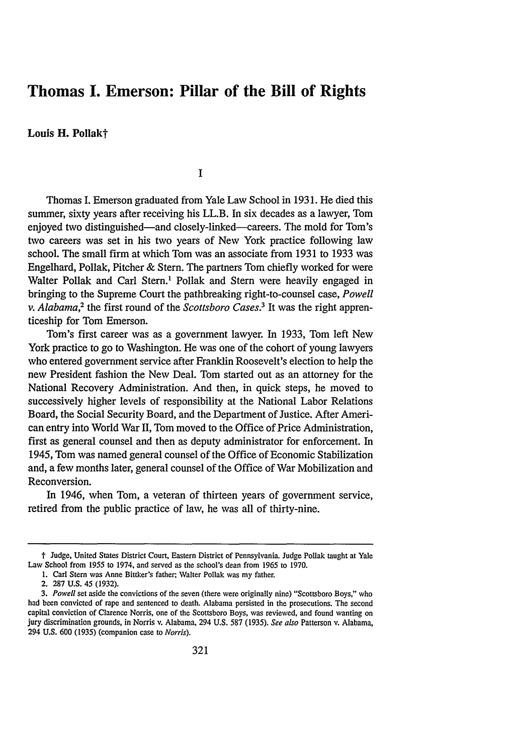 Thomas I. Emerson: Pillar of the Bill of Rights