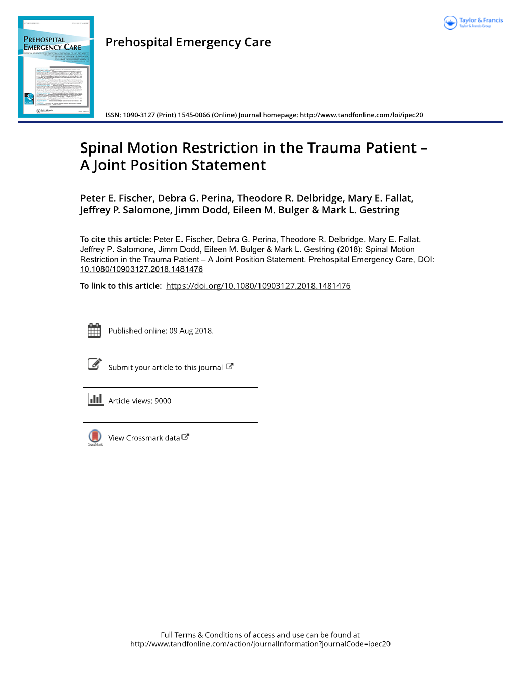 Spinal Motion Restriction in the Trauma Patient – a Joint Position Statement