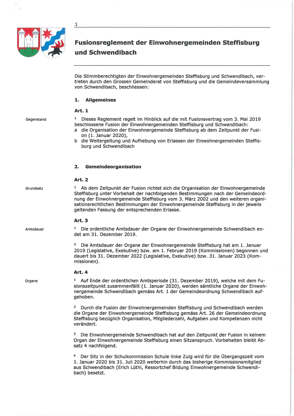 Fusionsreglement Der Einwohnergemeinden Steffisburg Und Schwendibach