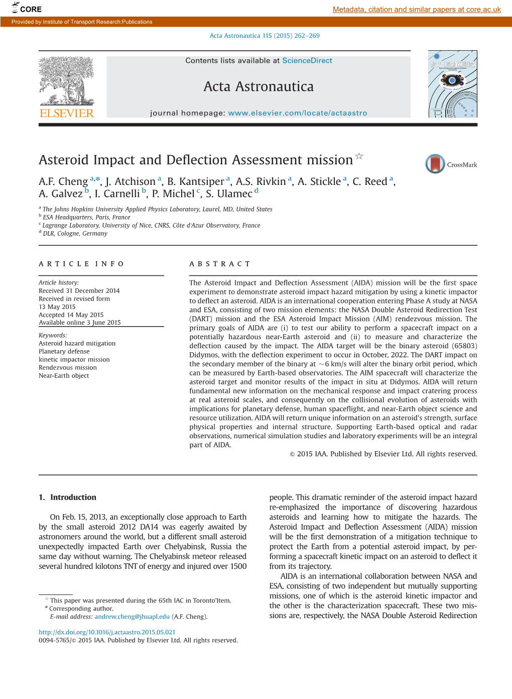 Asteroid Impact and Deflection Assessment Mission$