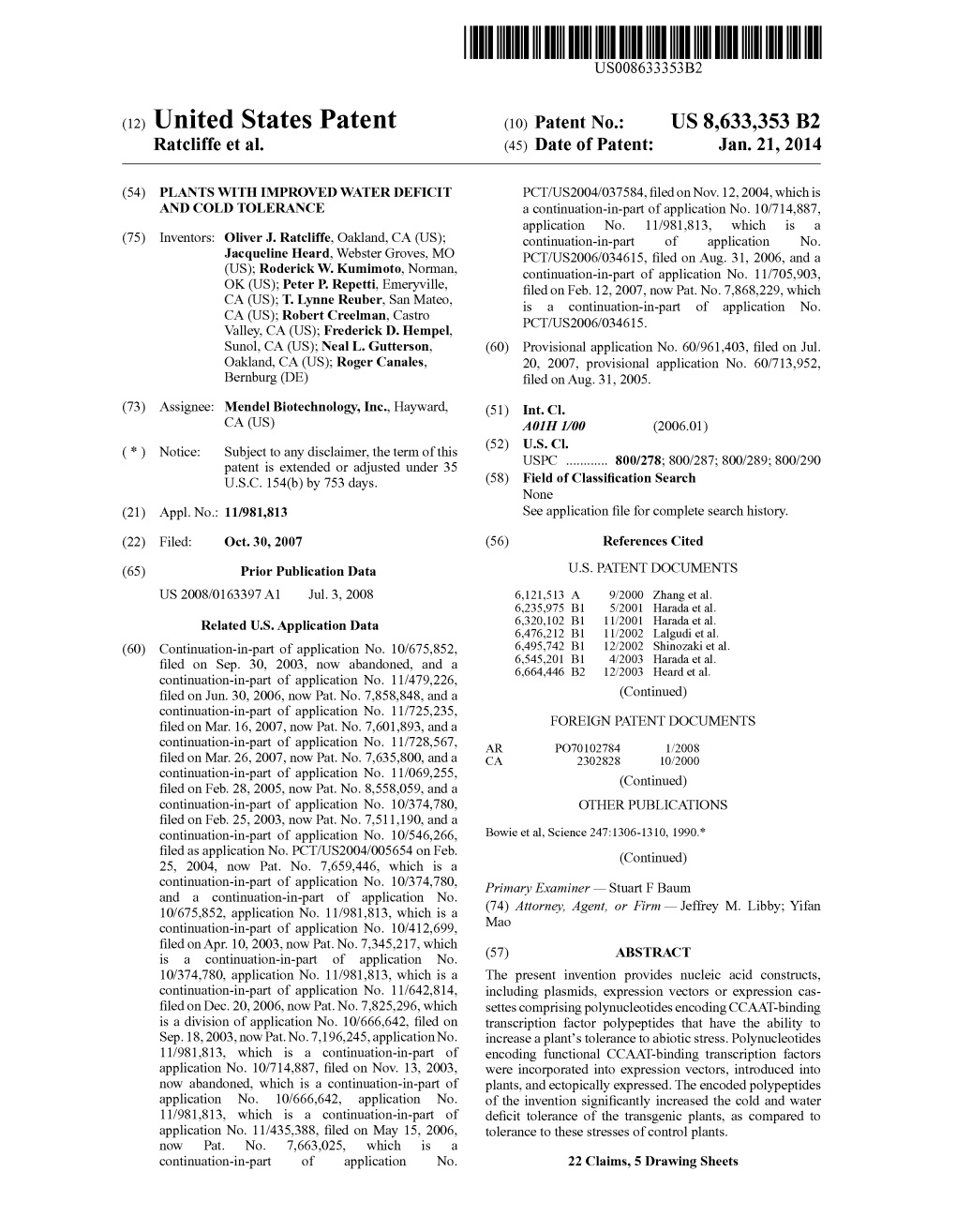 (12) United States Patent (10) Patent No.: US 8,633,353 B2 Ratcliffe Et Al