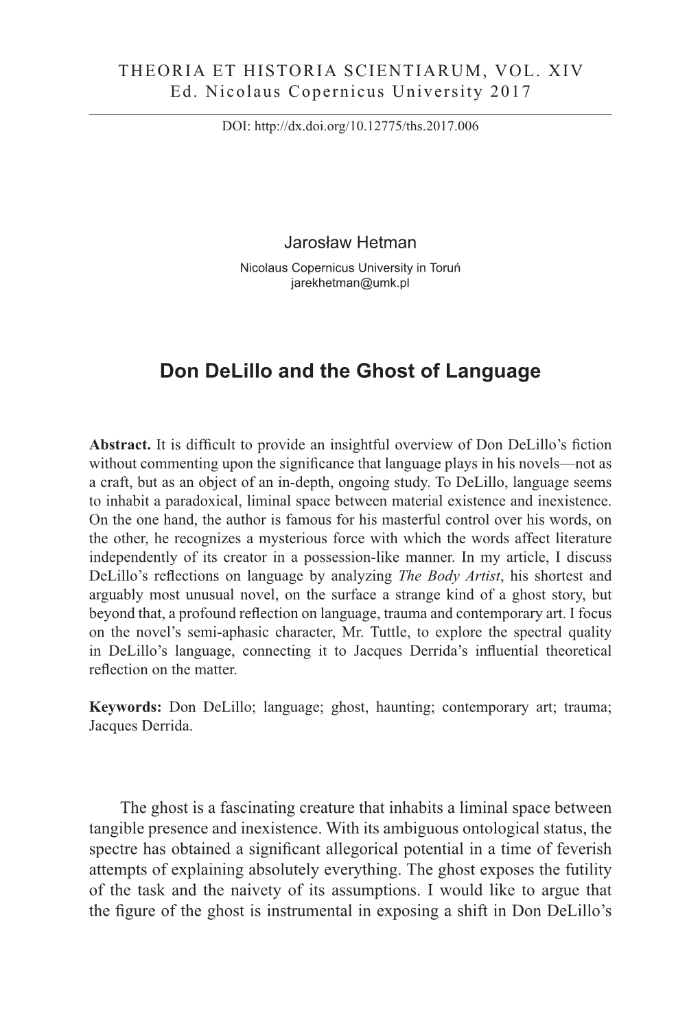 Don Delillo and the Ghost of Language